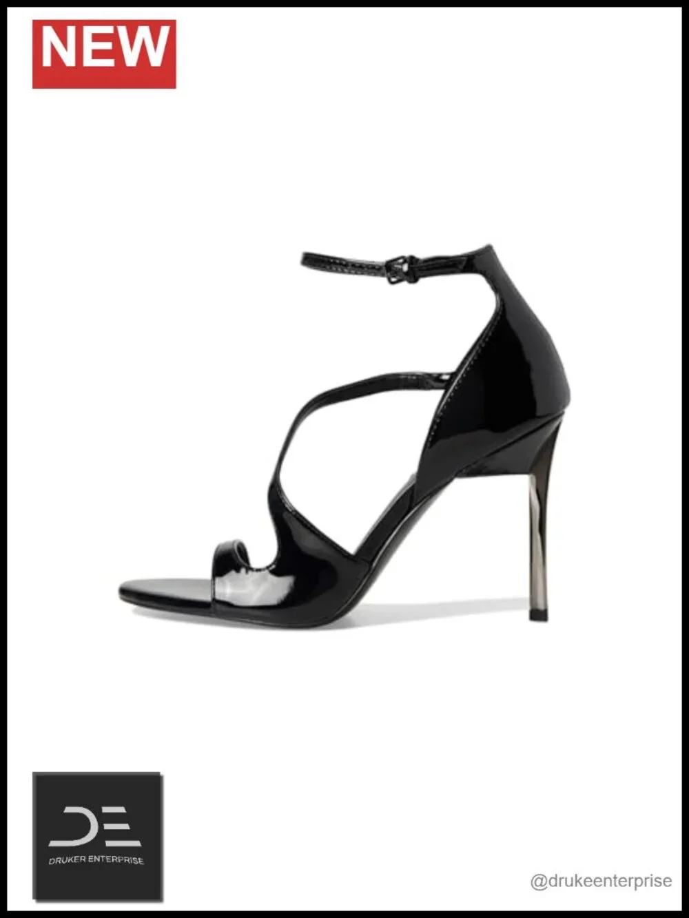 Heeled Sandals Stiletto Ankle Strap Faux Patent Leather Shoes